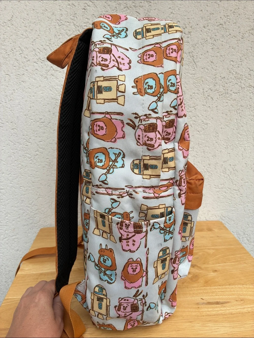 Star Wars & Loungefly Backpack in Multi Pastel Print  Ewoks & R2D2. Worn